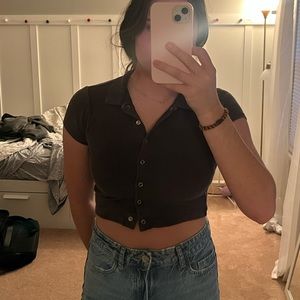 Pacsun Grey Cropped Button Up T-shirt